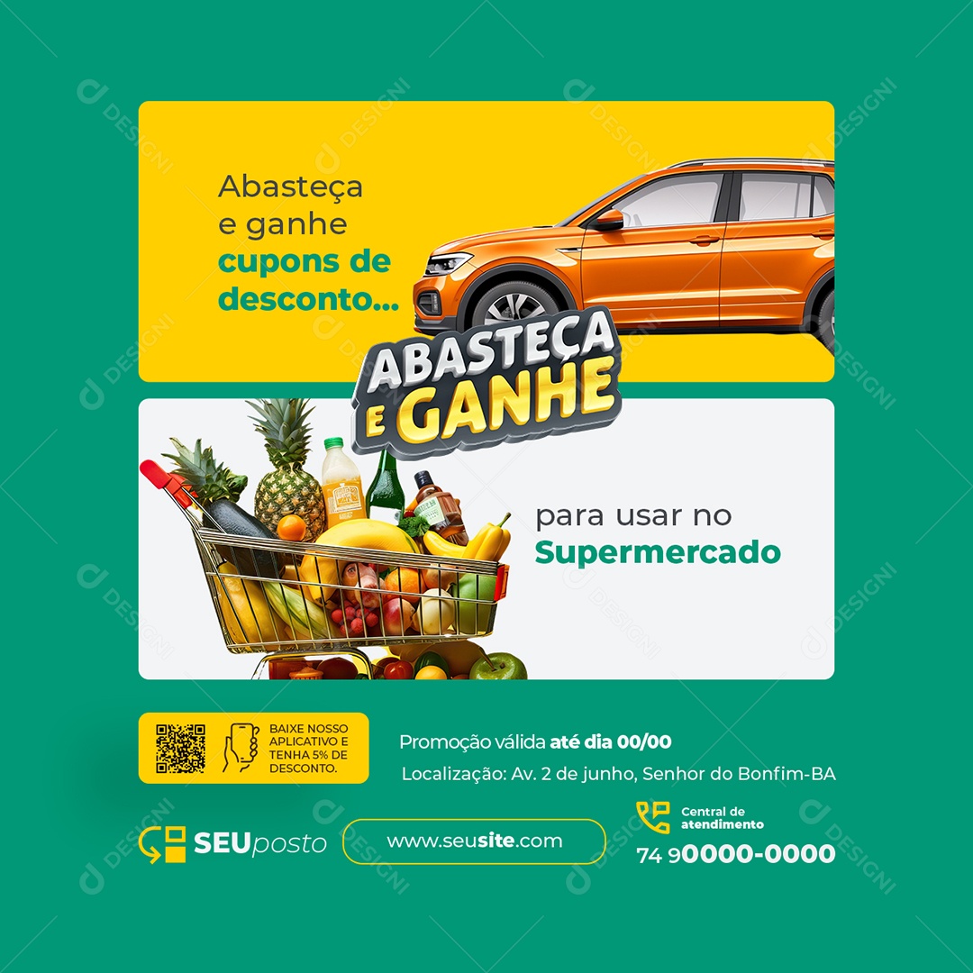 Abasteça e Ganhe Ganhe Cupons de Desconto Social Media PSD Editável