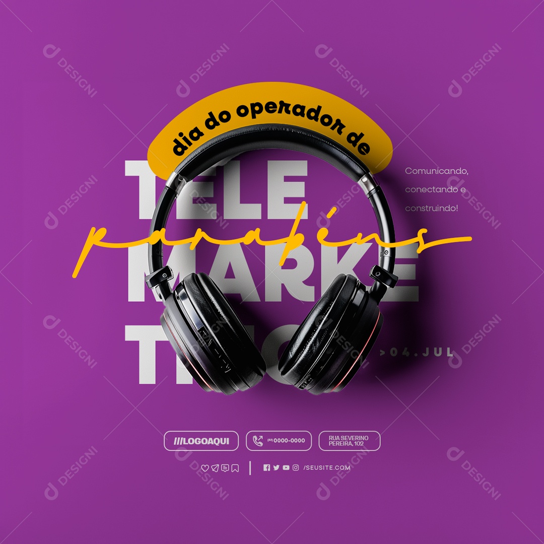 Dia do Operador de Telemarketing 04 de Julho Social Media PSD Editável