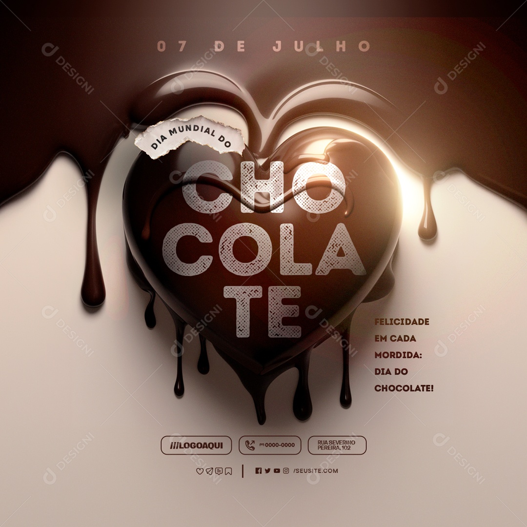 Dia Mundial do Chocolate 07 de Julho Felicidae em Cada Mordida Social Media PSD Editável