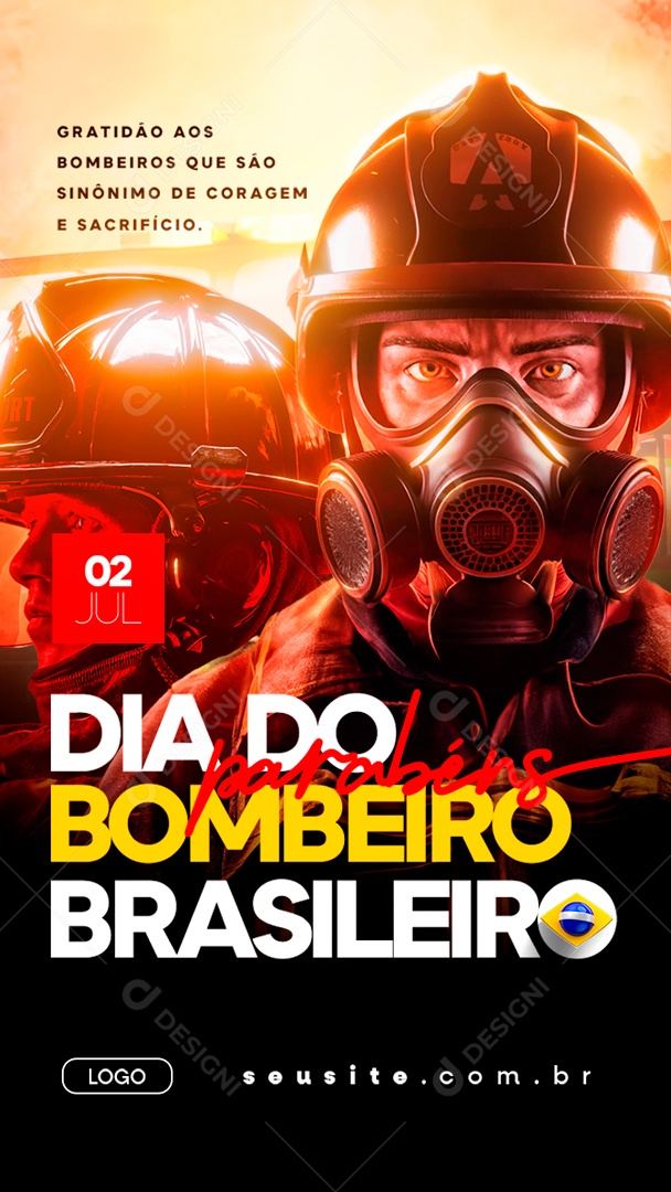 Story Dia do Bombeiro Brasileiro 02 Julho Parabéns Social Media PSD Editável