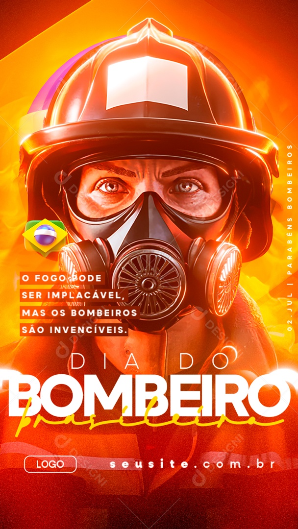 Story Dia do Bombeiro Brasileiro 02 Julho os Bombeiros são Invencivéis Social Media PSD Editável