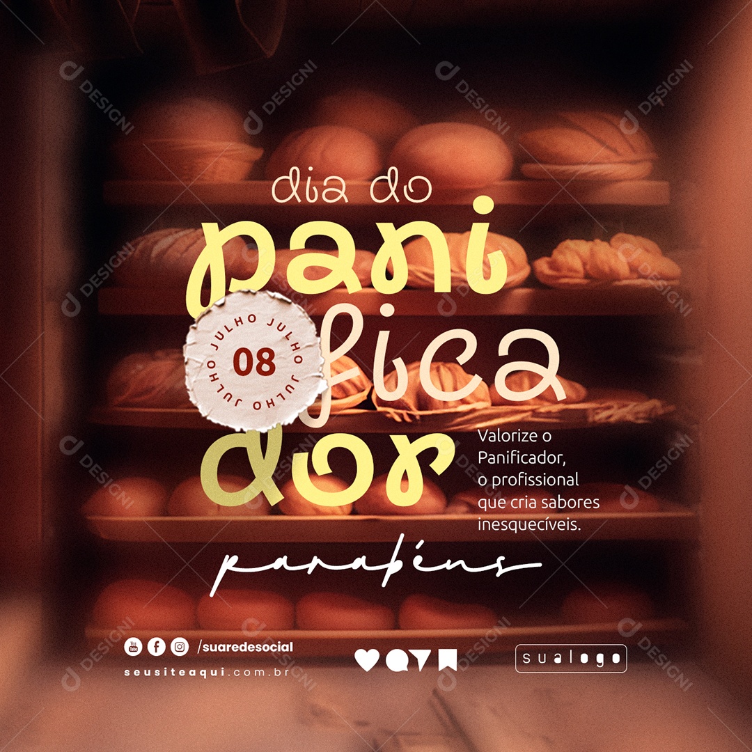 Dia do Panificador 08 de Julho Parabéns Social Media PSD Editável