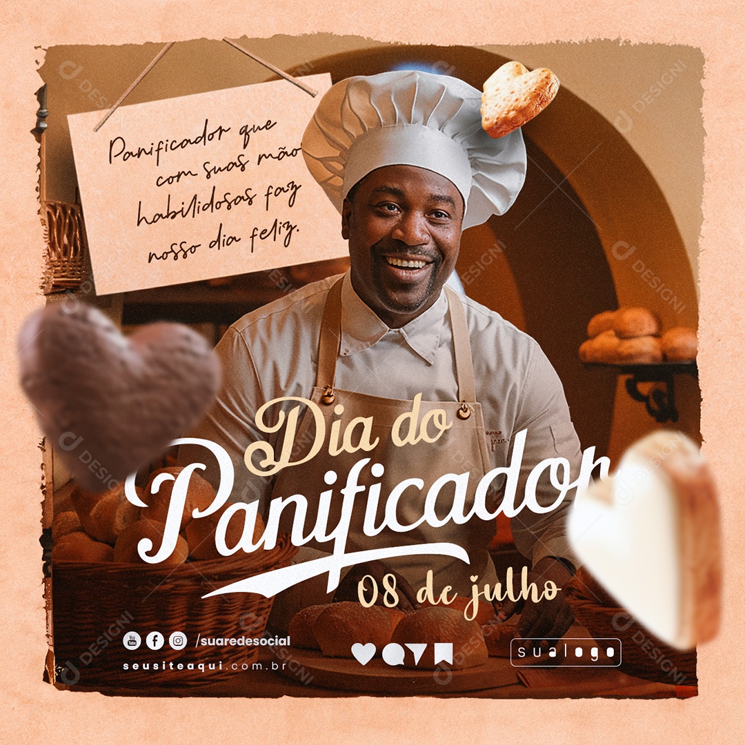 Dia do Panificador 08 de Julho que com suas Mãos Habilidosas Social Media PSD Editável
