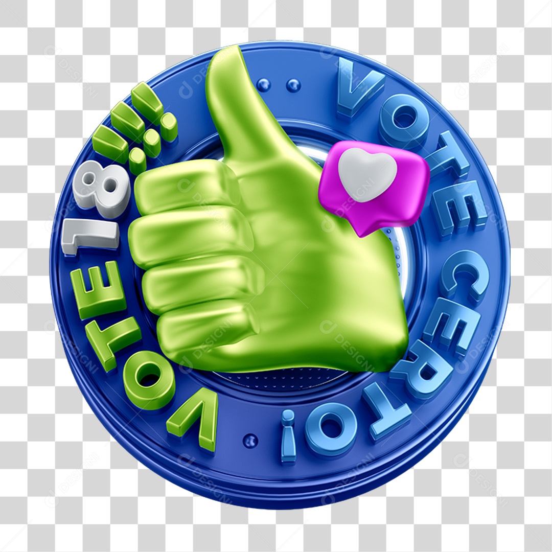 Selo 3D Vote Certo PNG Transparente