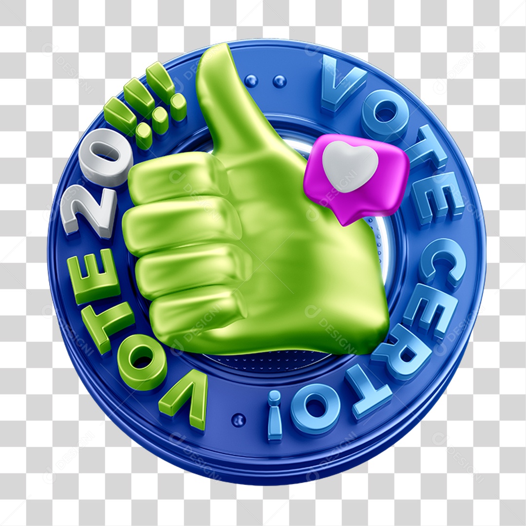 Selo 3D Vote Certo PNG Transparente