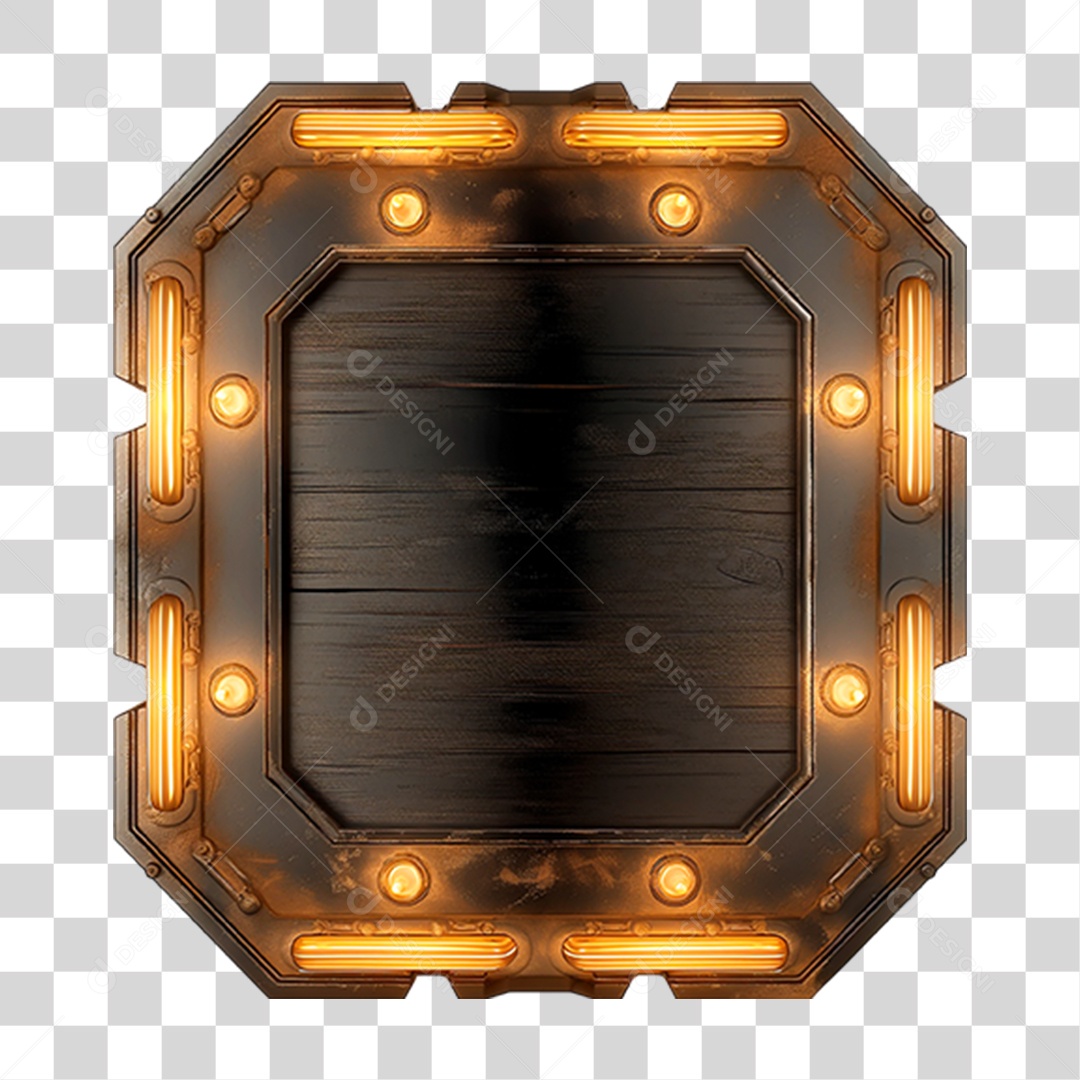 Placa de Madeira com Neon e Luzes PNG Transparente