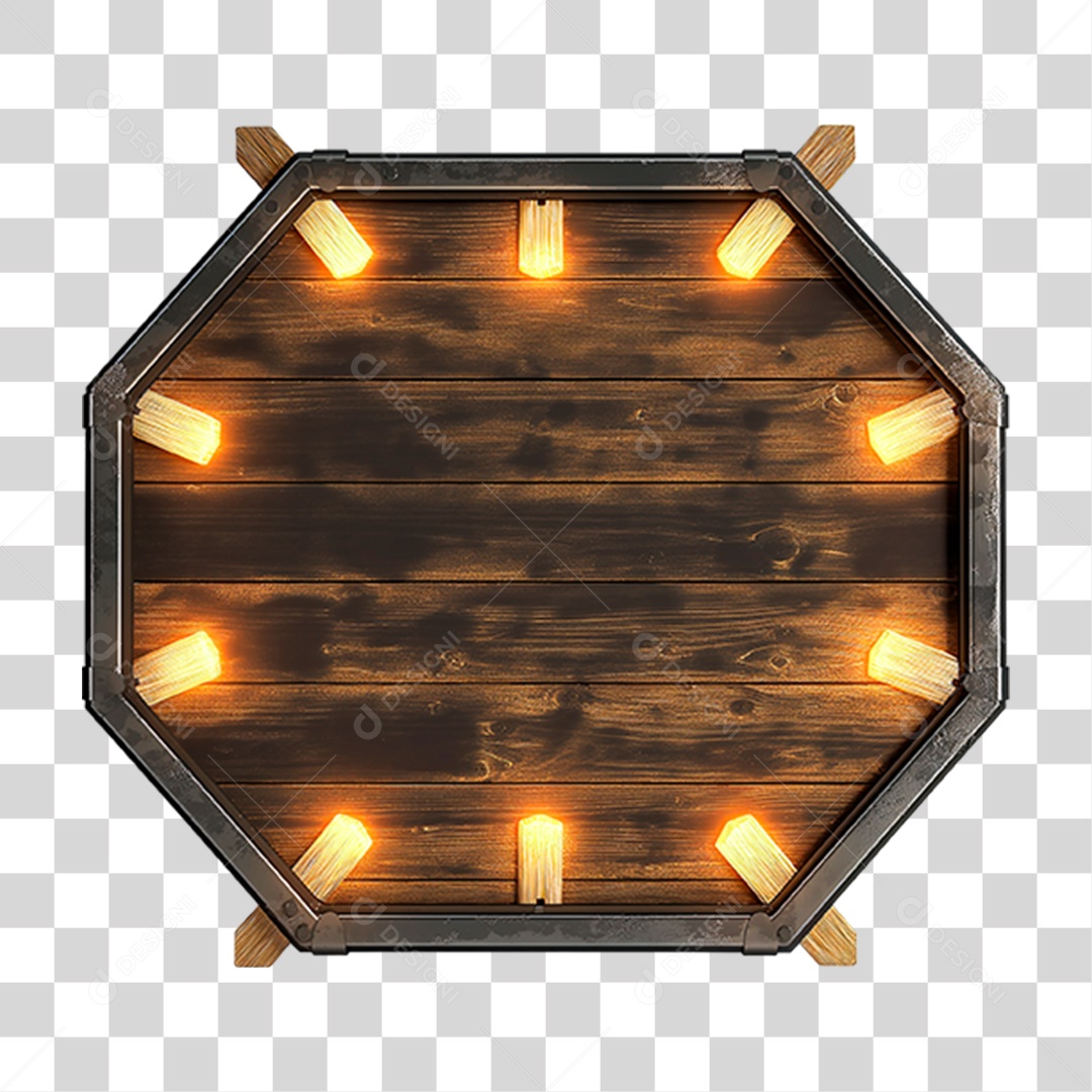 Placa de Madeira com Neon e Luzes PNG Transparente