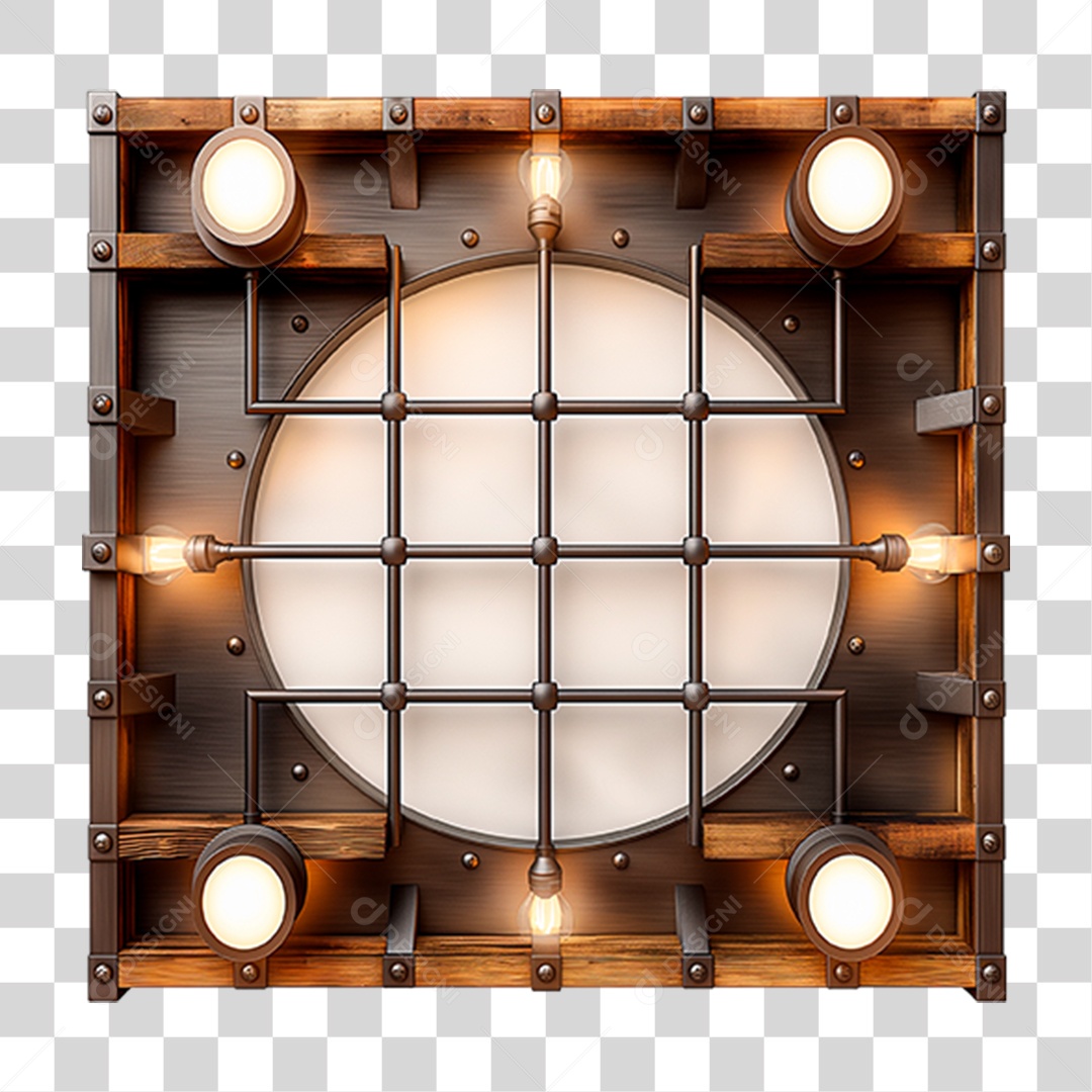 Placa de Madeira com Neon e Luzes PNG Transparente