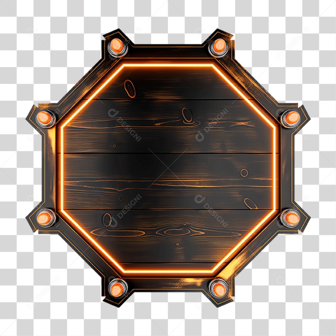 Placa de Madeira com Neon e Luzes PNG Transparente