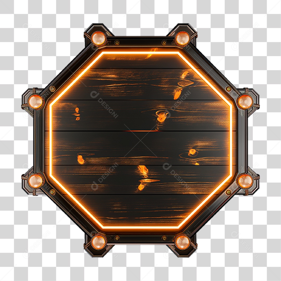 Placa de Madeira com Neon e Luzes PNG Transparente