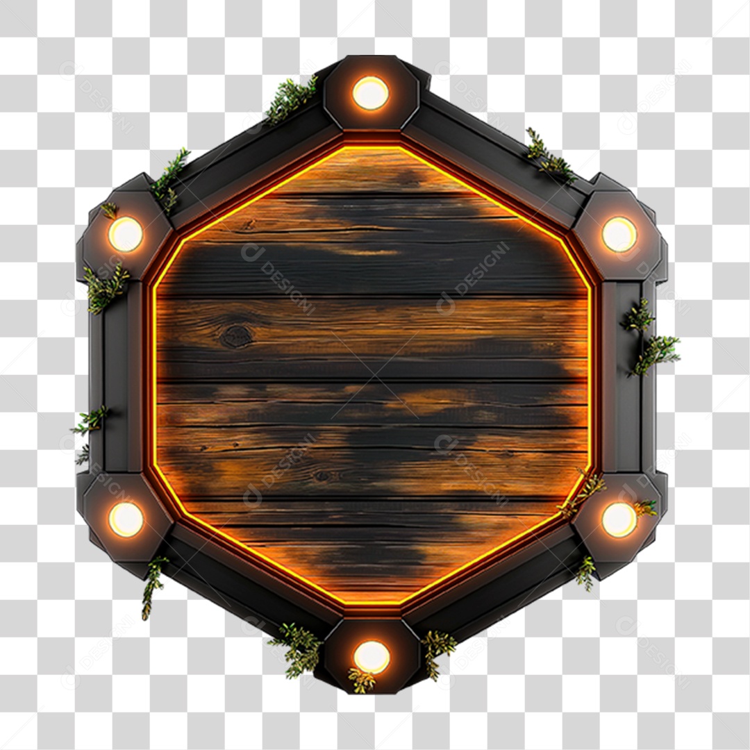 Placa de Madeira com Neon e Luzes PNG Transparente