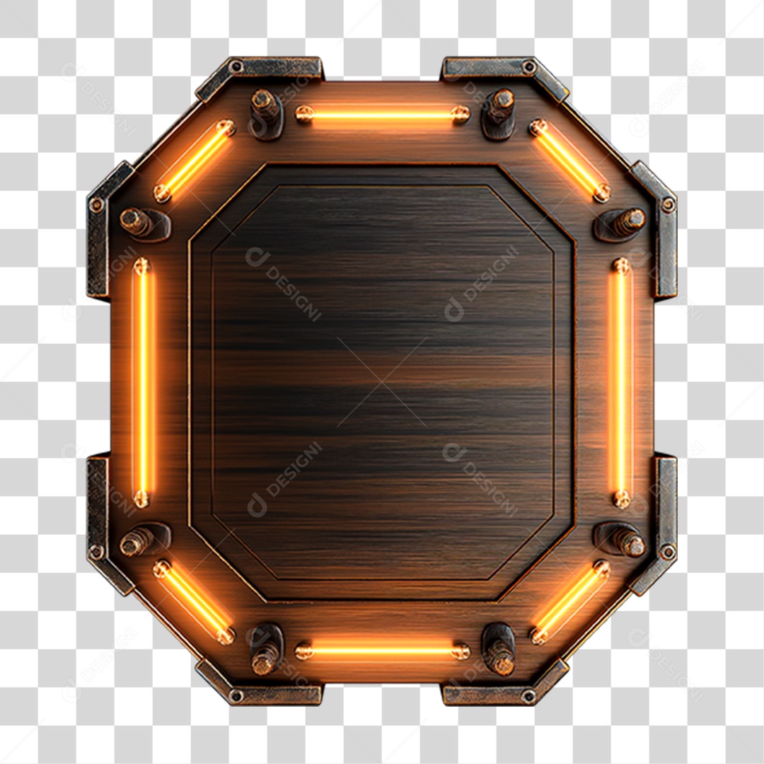 Placa de Madeira com Neon e Luzes PNG Transparente