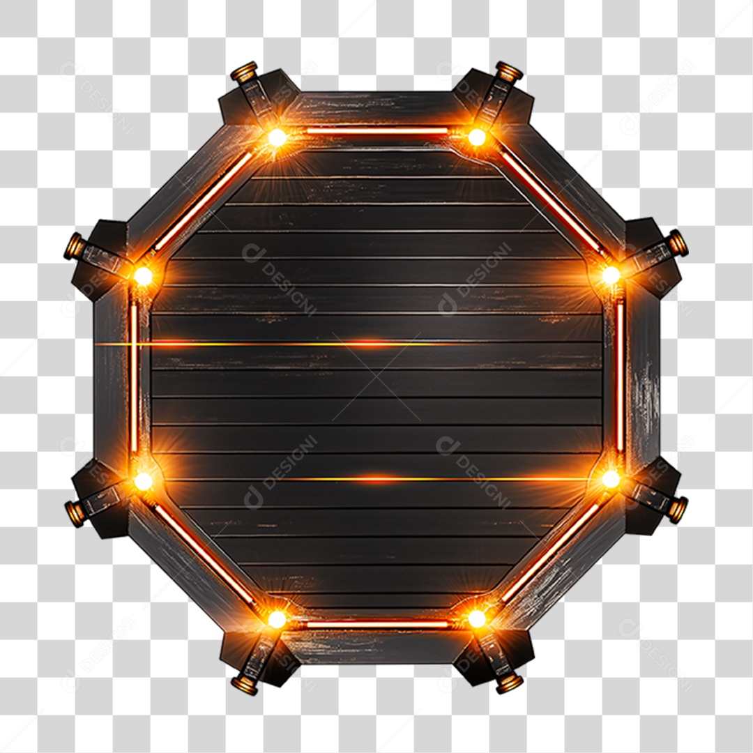 Placa de Madeira com Neon e Luzes PNG Transparente