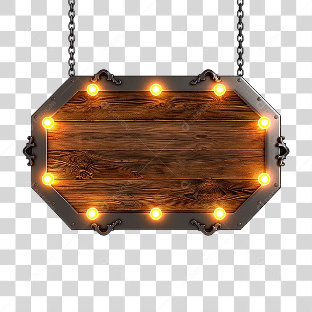 Placa de Madeira com Neon e Luzes PNG Transparente