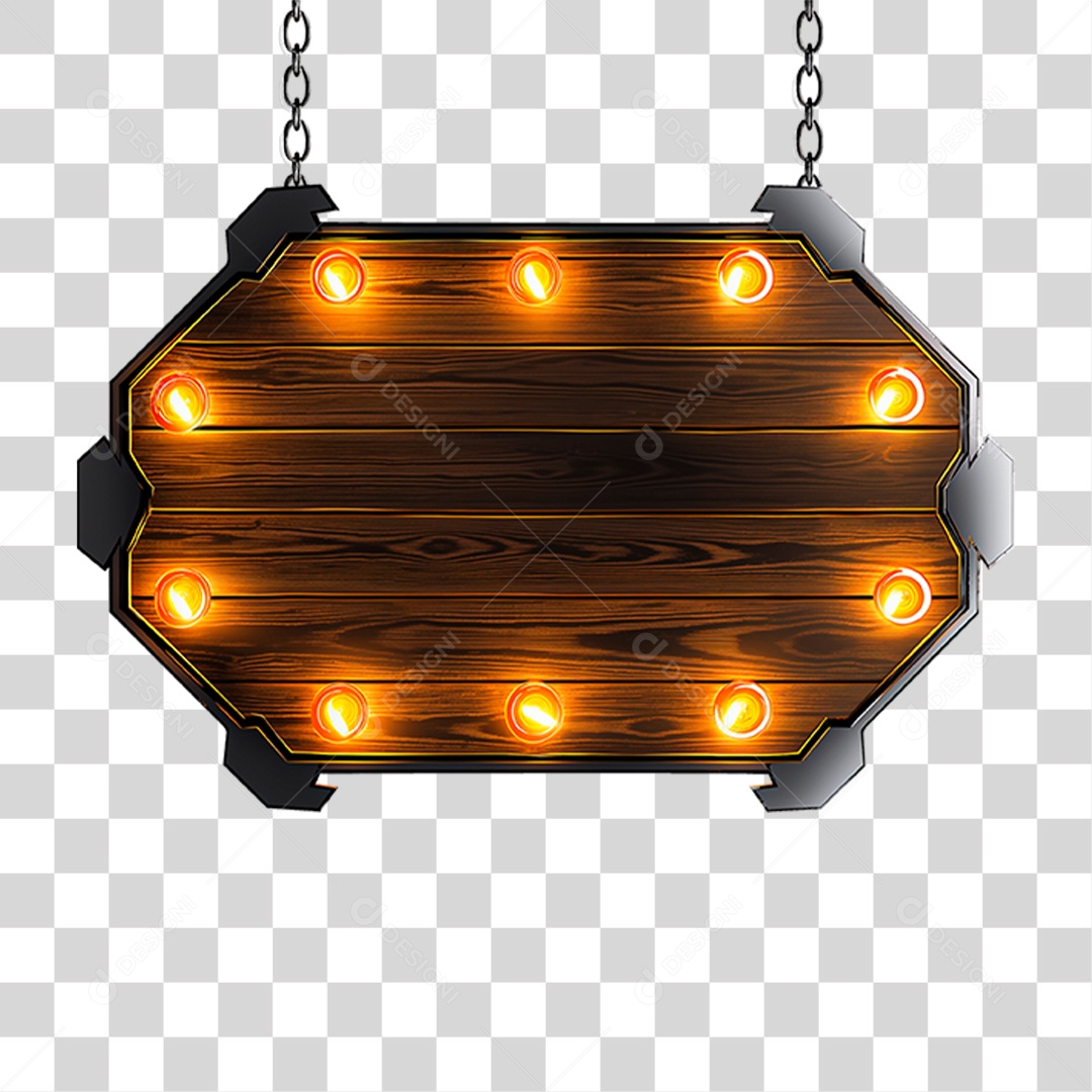 Placa de Madeira com Neon e Luzes PNG Transparente