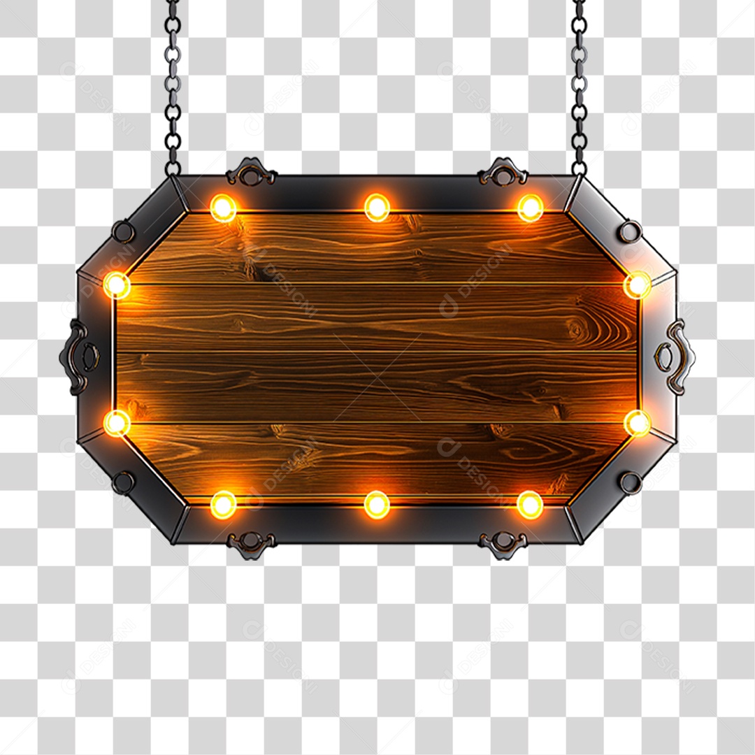 Placa de Madeira com Neon e Luzes PNG Transparente
