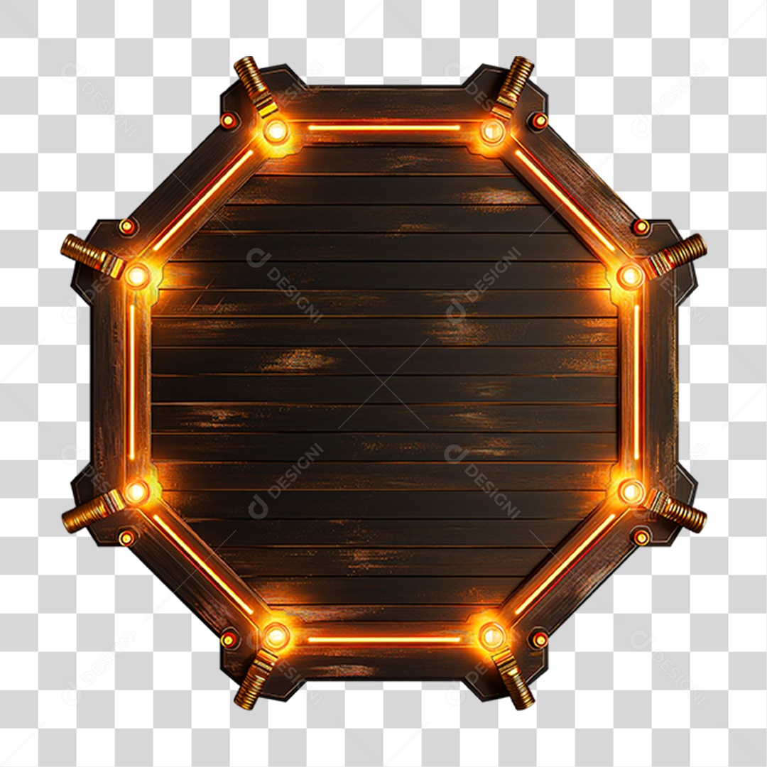 Placa de Madeira com Neon e Luzes PNG Transparente