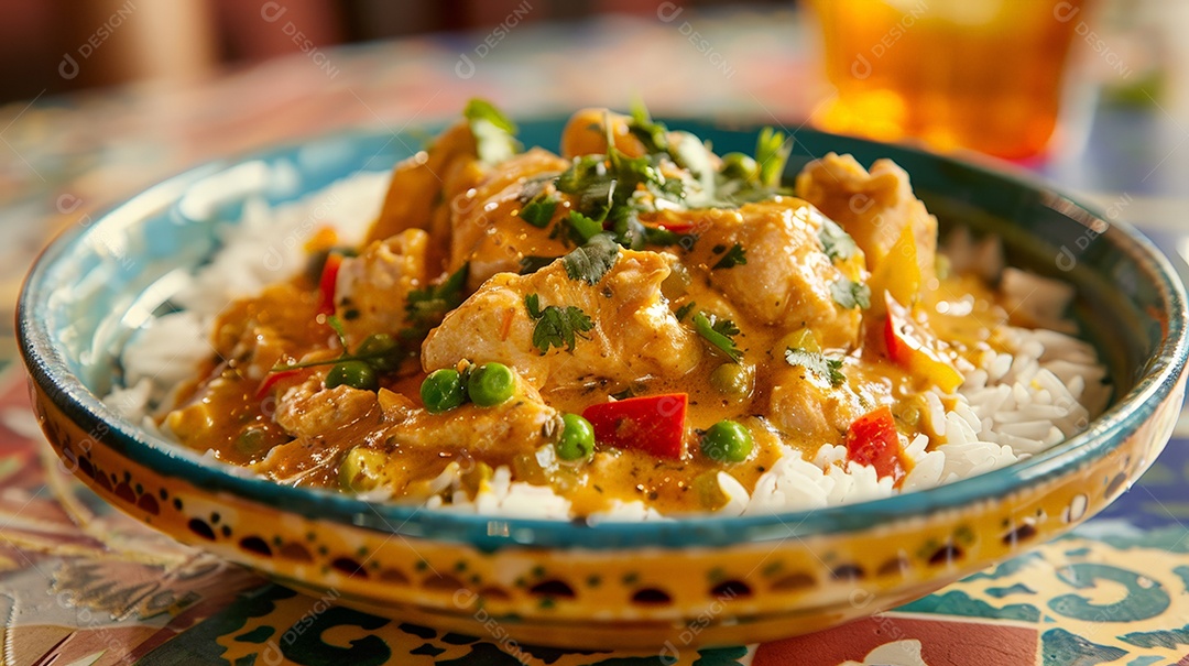 Arroz cozido com estrogonofe de frango