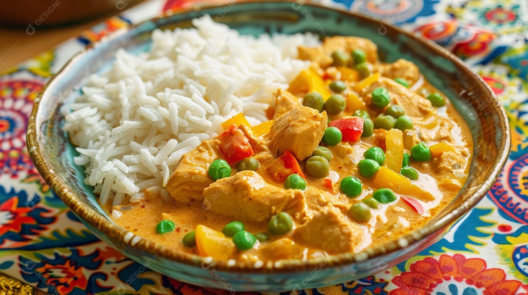 Estrogonofe de frango ao molho cremoso servido com arroz branco