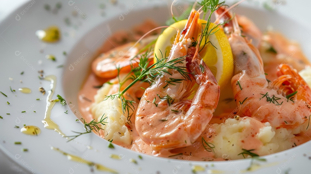 Estrogonofe de camarão ao molho com purê de batatas