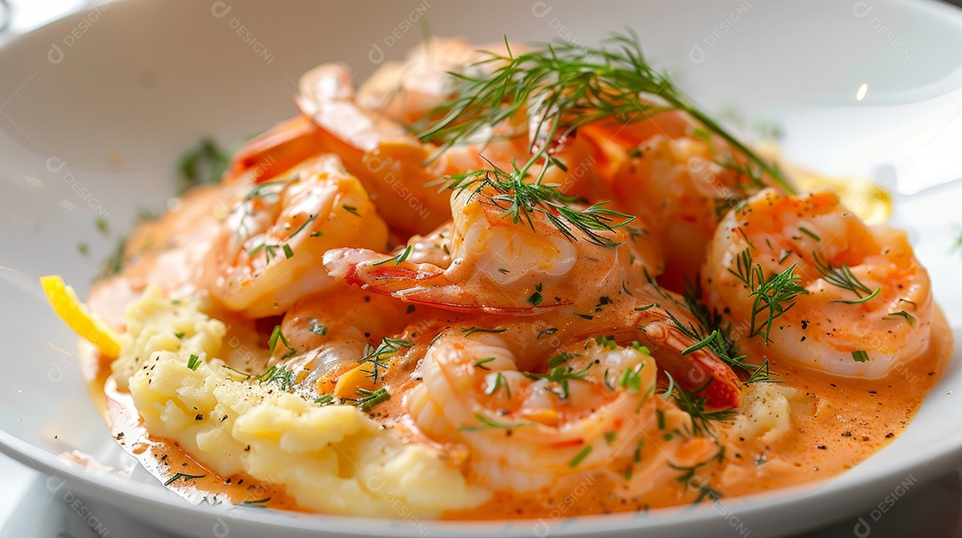 Estrogonofe de camarão grande e suculento ao molho cremoso rosa