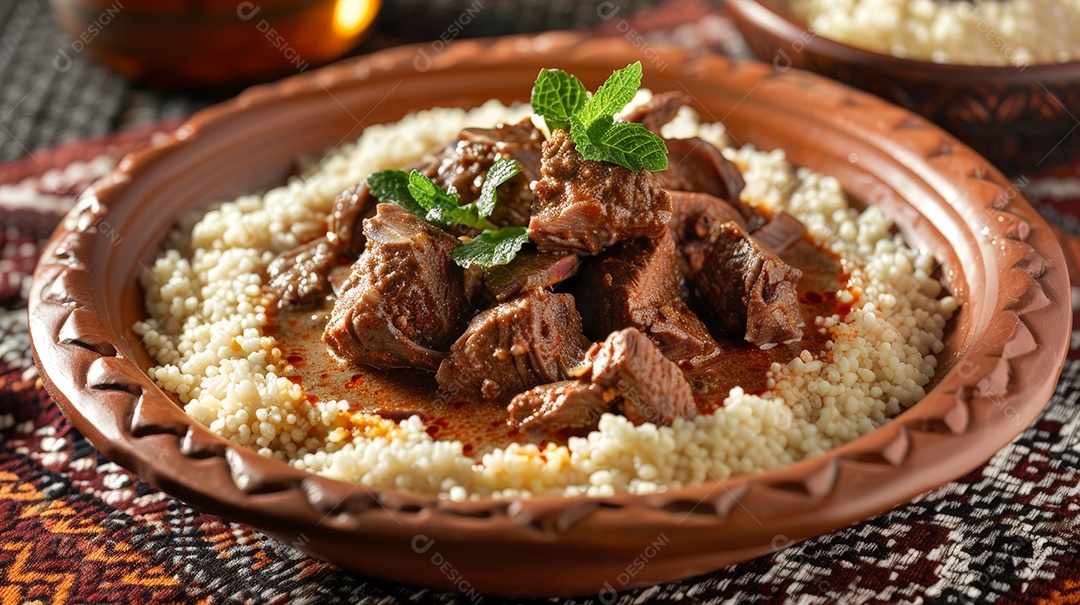 Cuscuz marroquino com estrogonofe de cordeiro