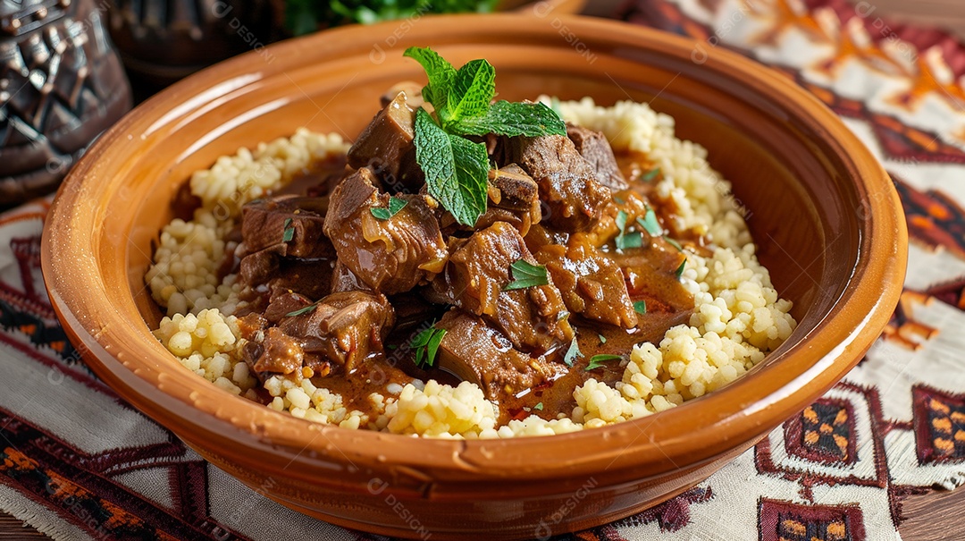 Cuscuz marroquino com estrogonofe de cordeiro