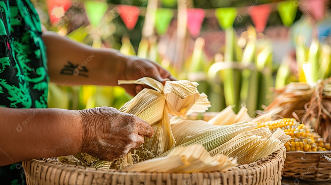 Tomales frescos na casca do milho