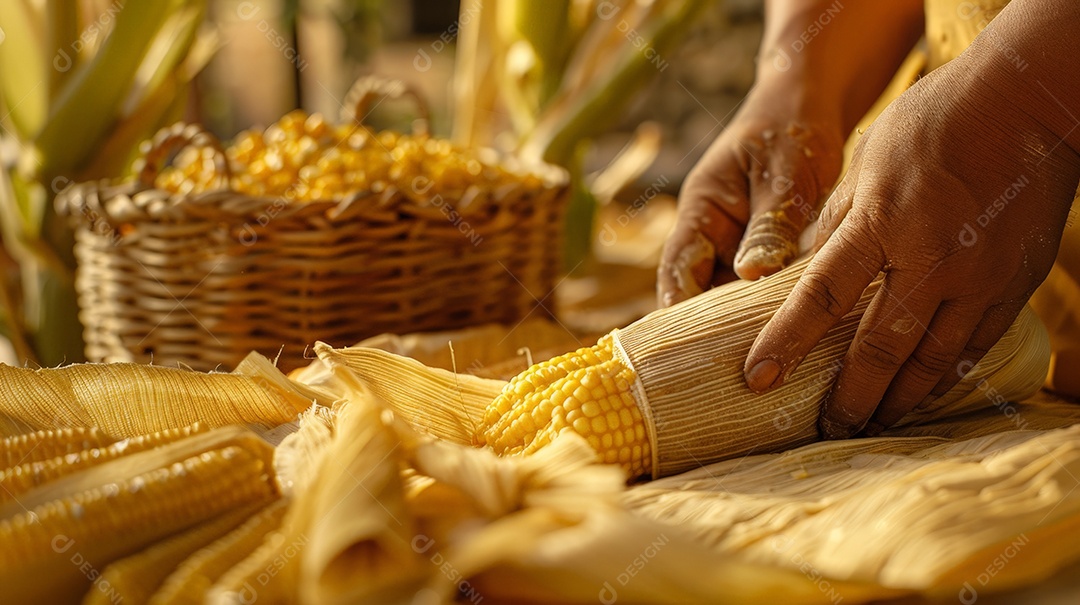 Tamale fresco na casca de milho tamale suculento e macio