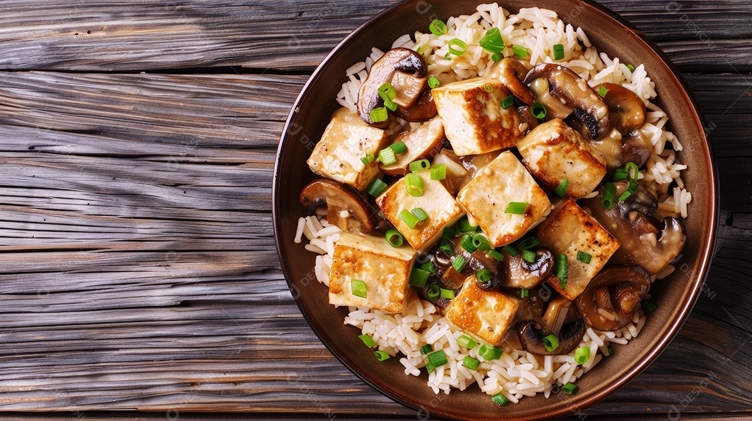 Estrogonofe vegetariano com arroz integral