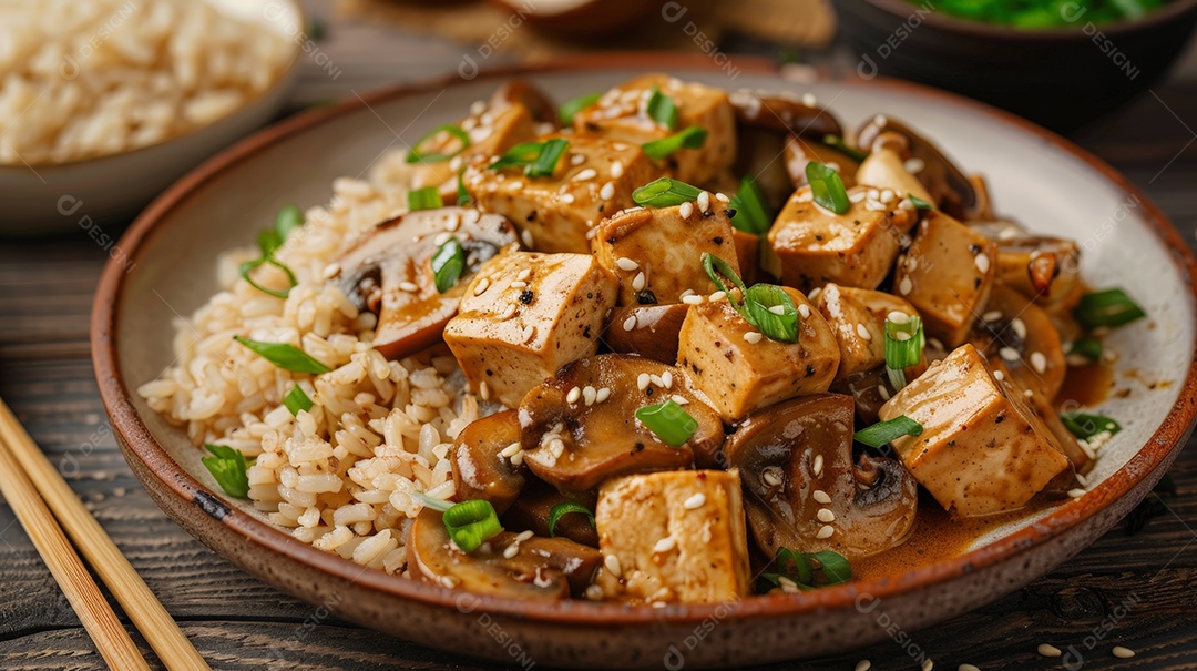 Estrogonofe vegetariano com arroz integral