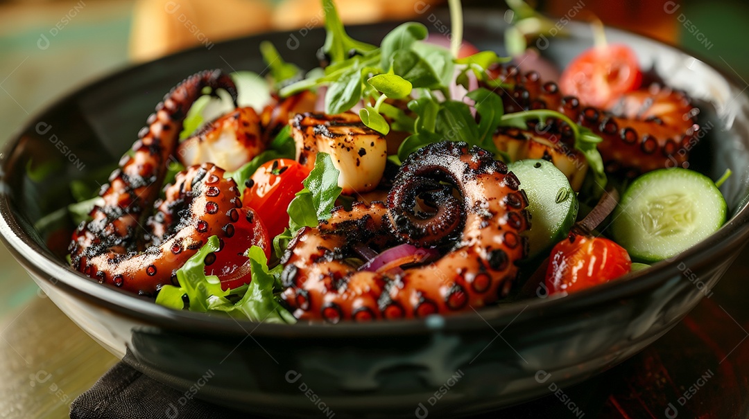 Polvo grelhado com salada e verduras