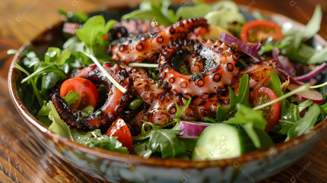 Polvo grelhado com salada e verduras