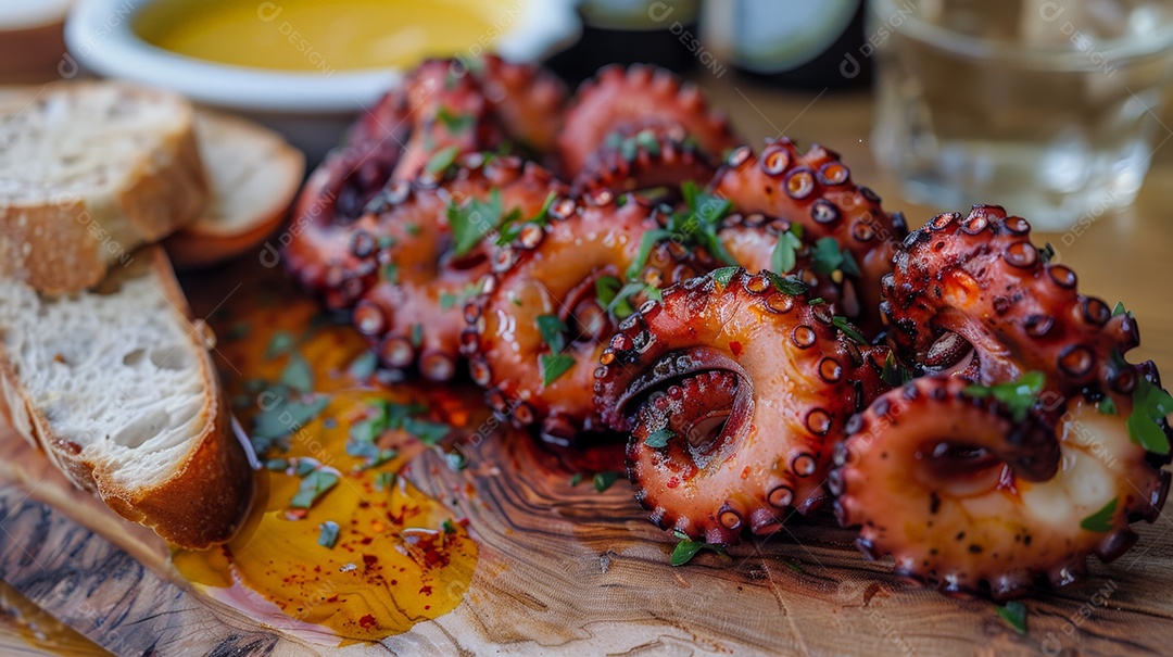 Polvo cozido ao molho com torrada