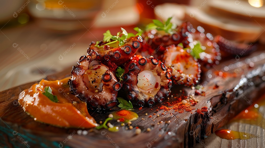 Polvo cozido ao estilo Gallega em composição clássica espanhola