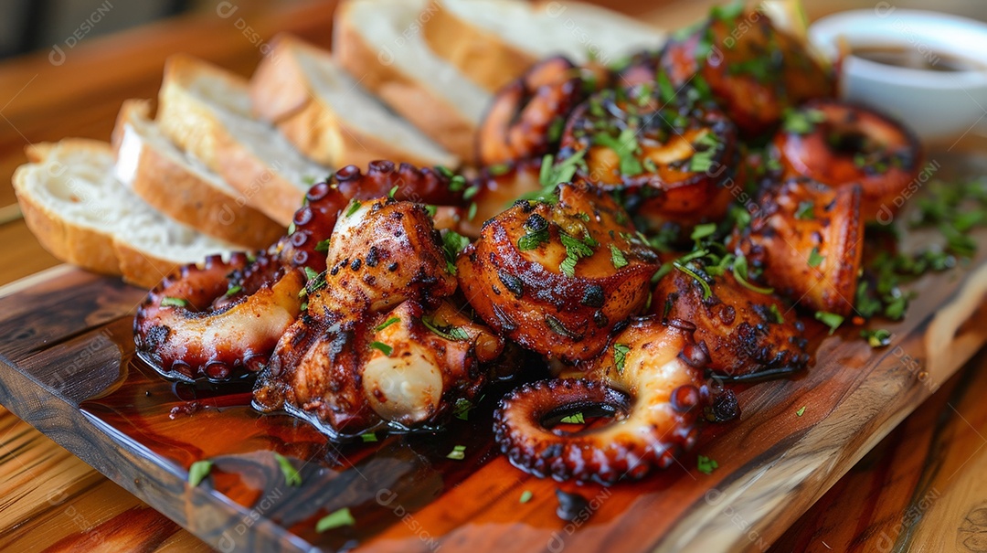 Polvo cozido ao estilo Gallega em composição clássica espanhola