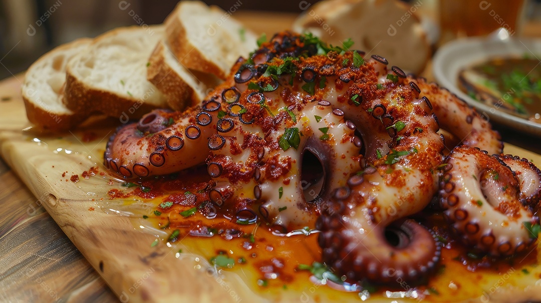 Polvo cozido ao estilo Gallega em composição clássica espanhola