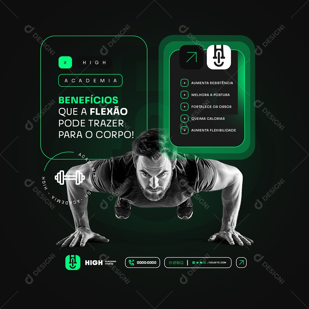 Academia Benefícios que a Flexão pode Trazer para o Corpo Social Mídia PSD Editável