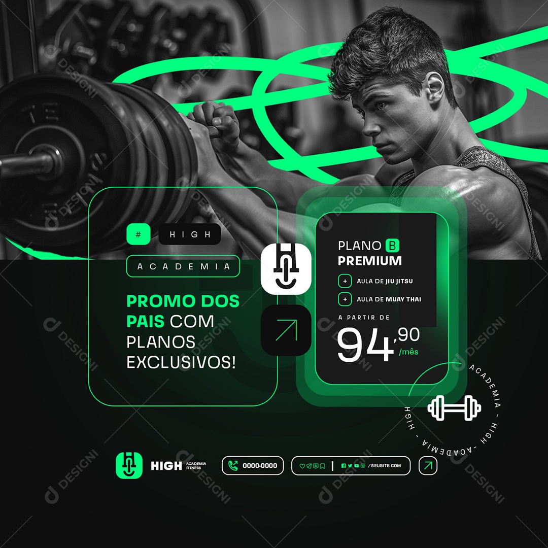 Academia Promo dos Pais com Planos Exclusivos Social Mídia PSD Editável