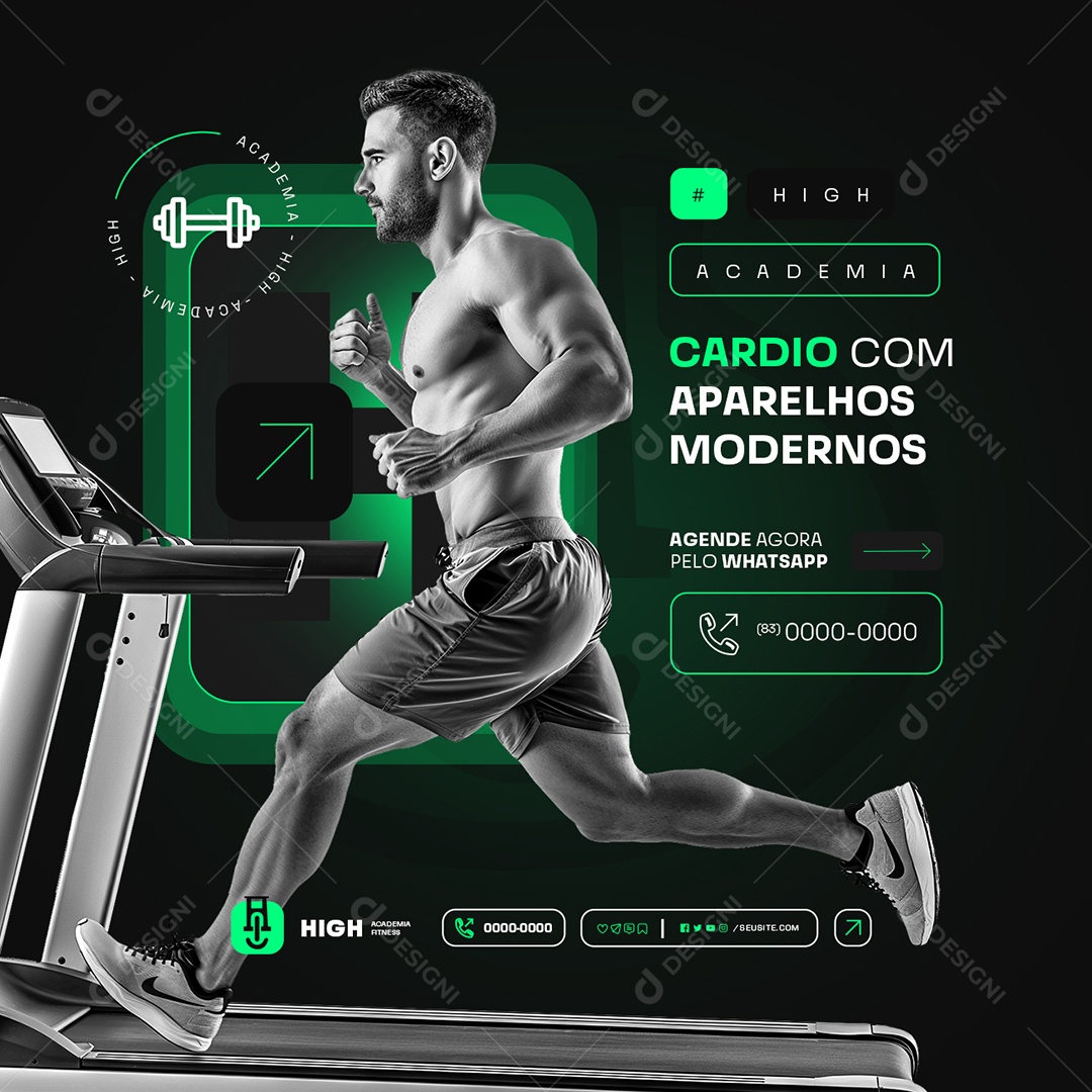 Academia Cardio com Aparelhos Modernos Social Mídia PSD Editável