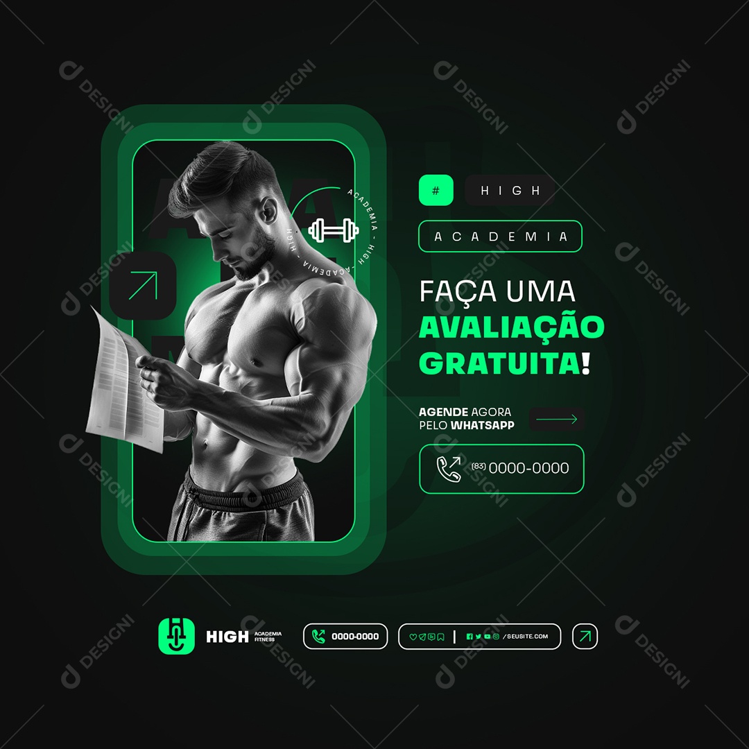 Academia Faça uma Avaliação Gratuita Social Media PSD Editável