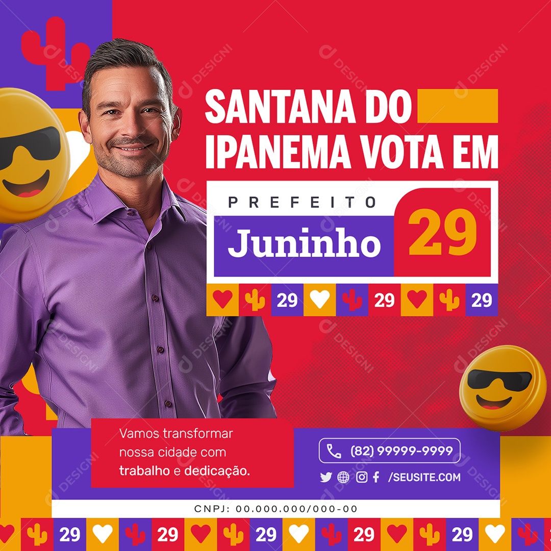 Política Santana do Ipanema Vota em Prefeito Juninho Social Media PSD Editável