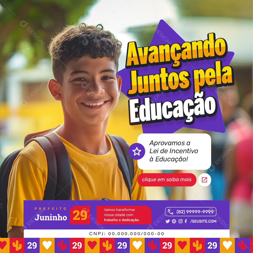 Política Avançando Juntos pela Educação Prefeito Juninho Social Media PSD Editável