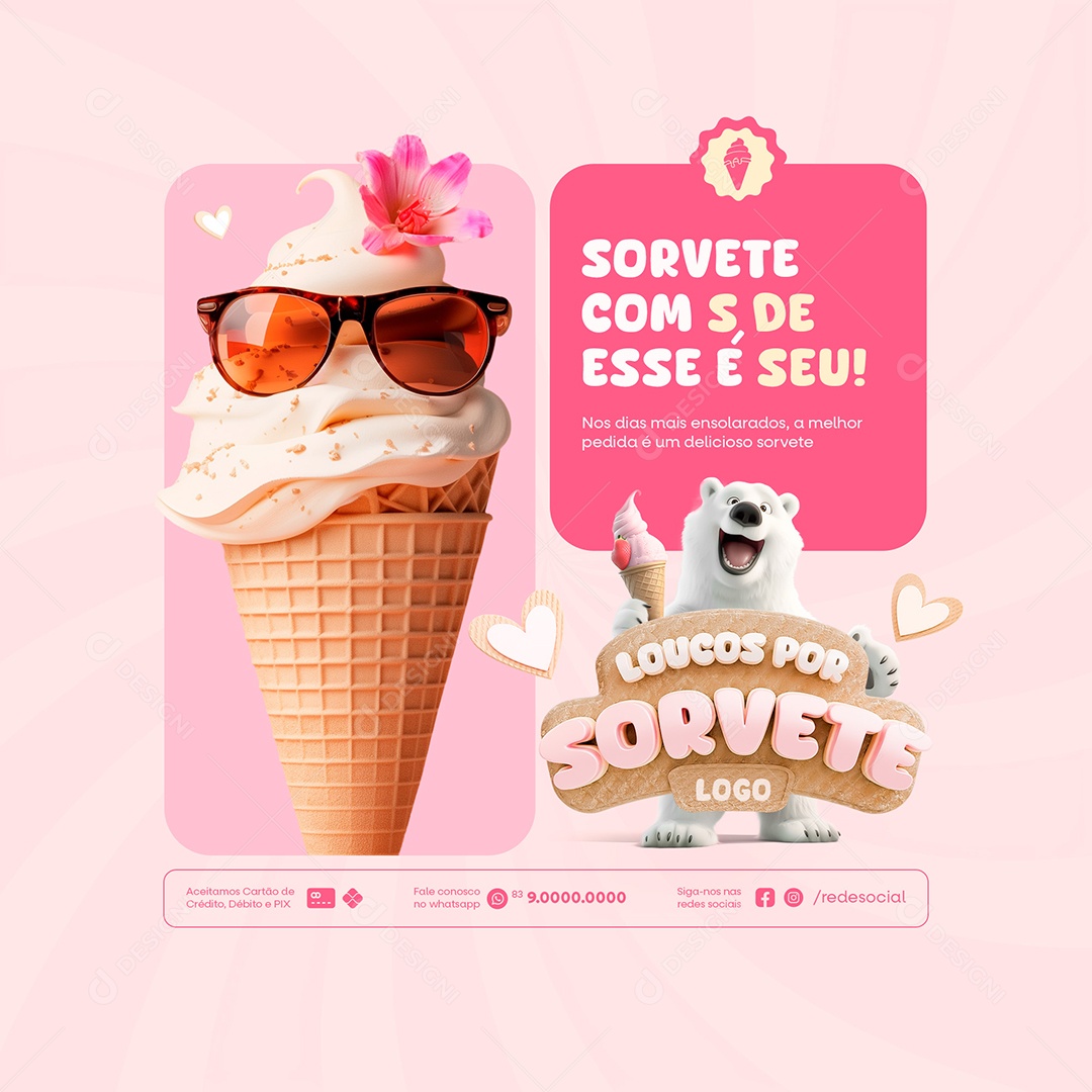 Sorvete Com s de Esse é Seu Sorveteria Social Media Feed Social Media Editável