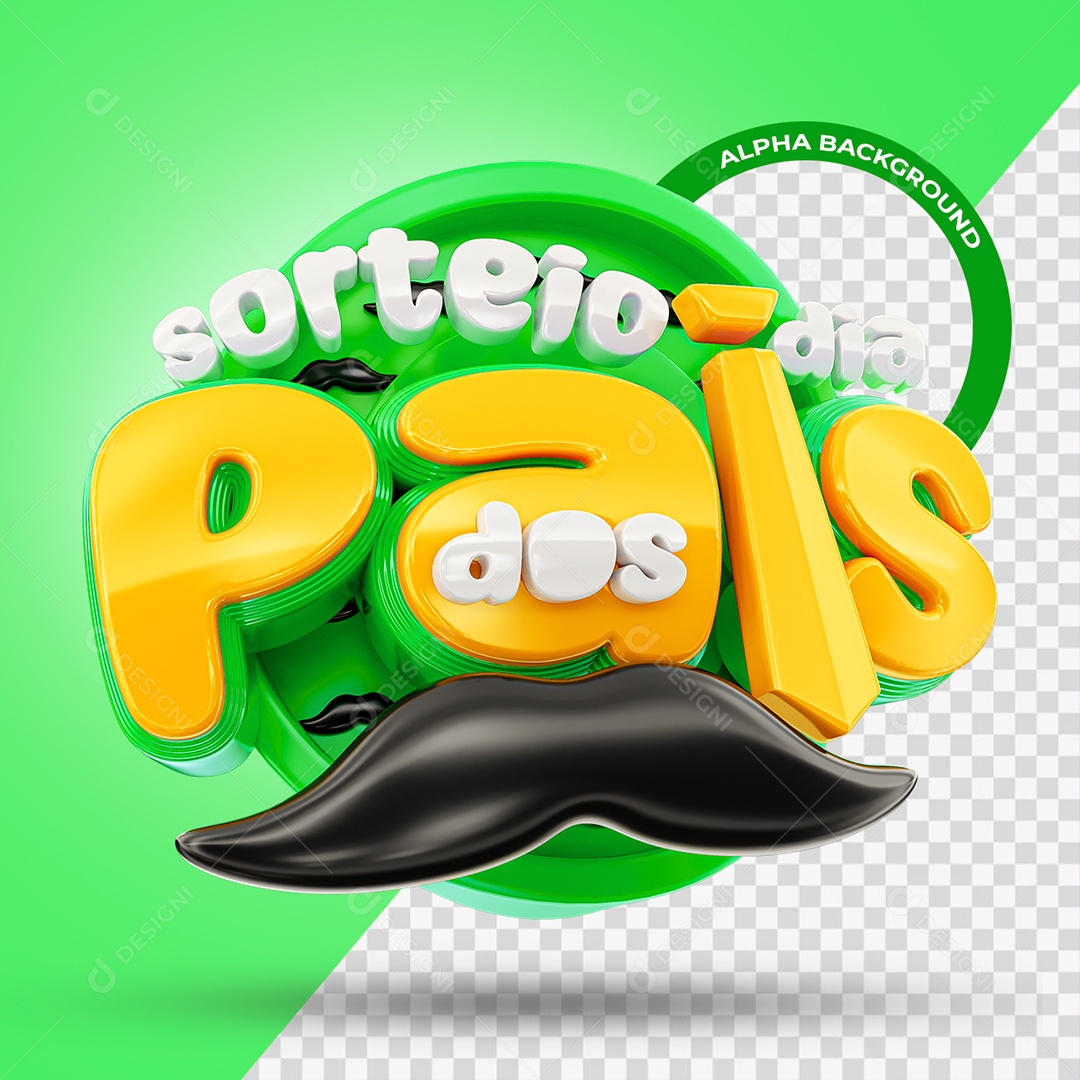 Sorteio Dia dos Pais Selo 3D Branco e Verde para Composição PSD