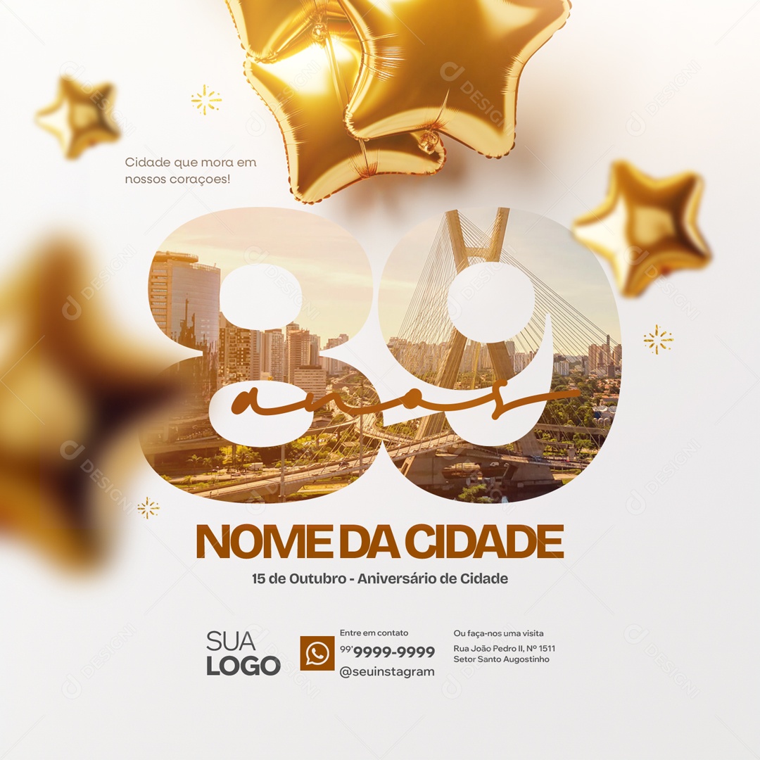 Aniversário de Cidade 89 Anos Social Media PSD Editável
