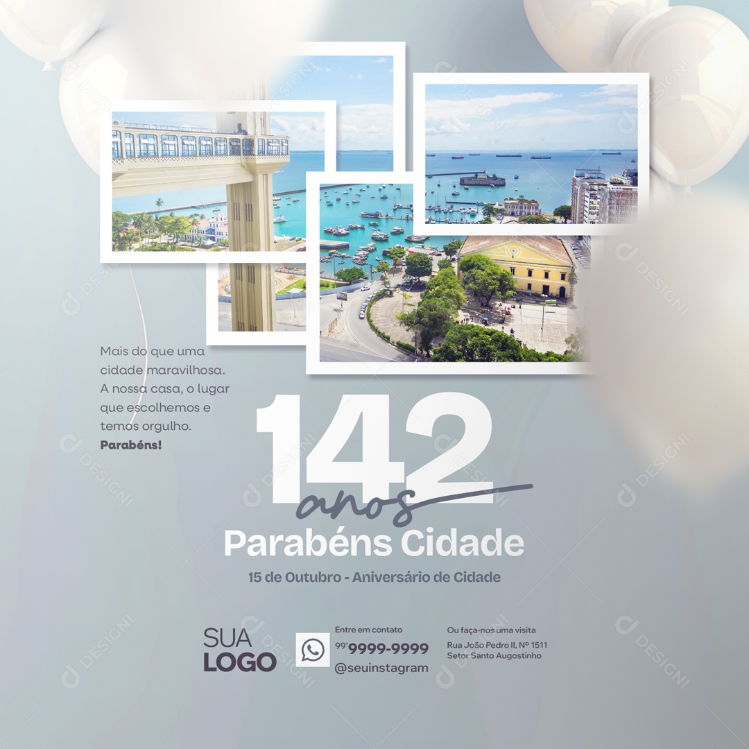 Parabéns Cidade 142 Anos Social Media PSD Editável