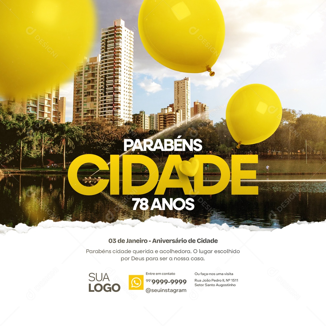 Parabéns Cidade 78 Anos Social Media PSD Editável