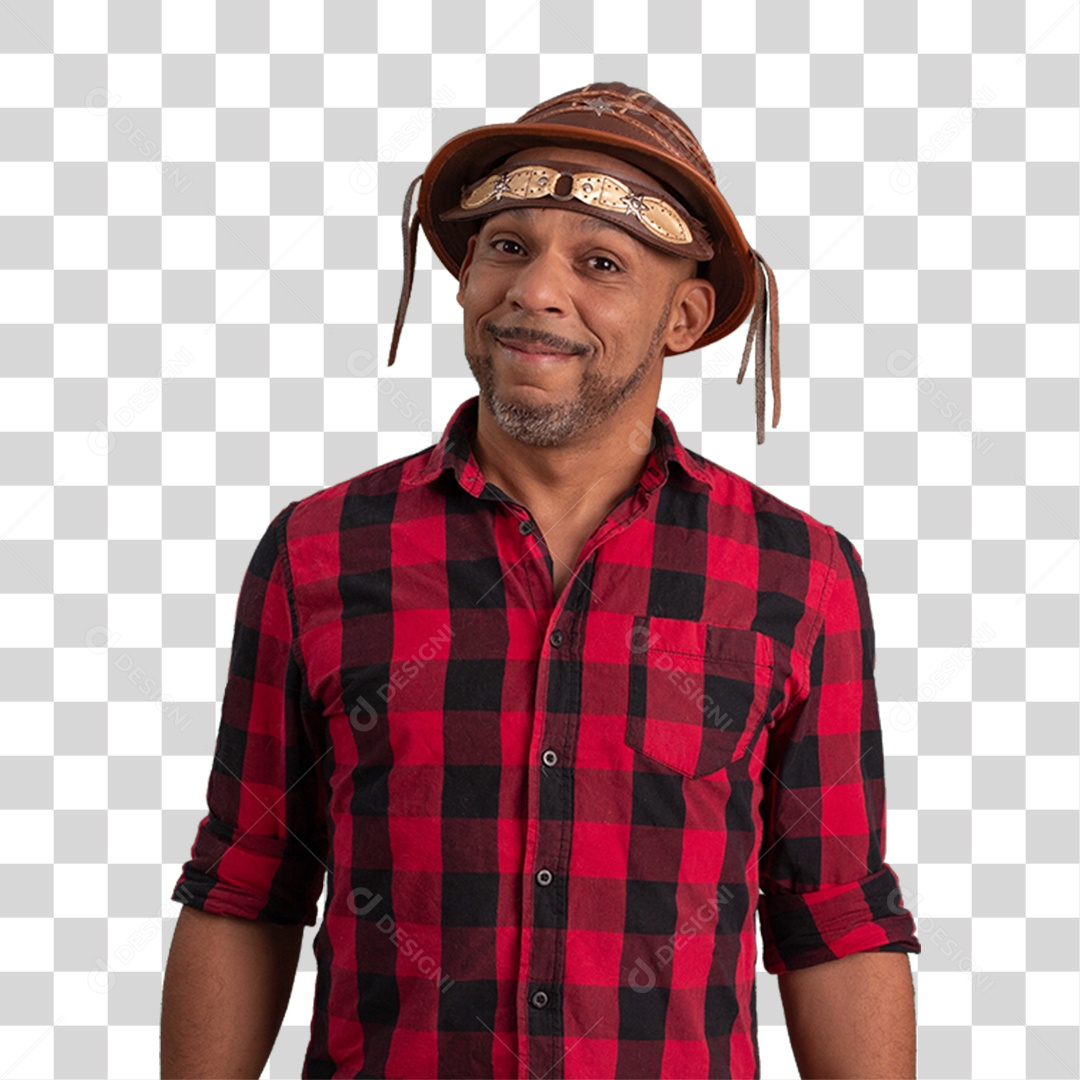 Homem com Camisa Quadriculada São João PNG Transparente