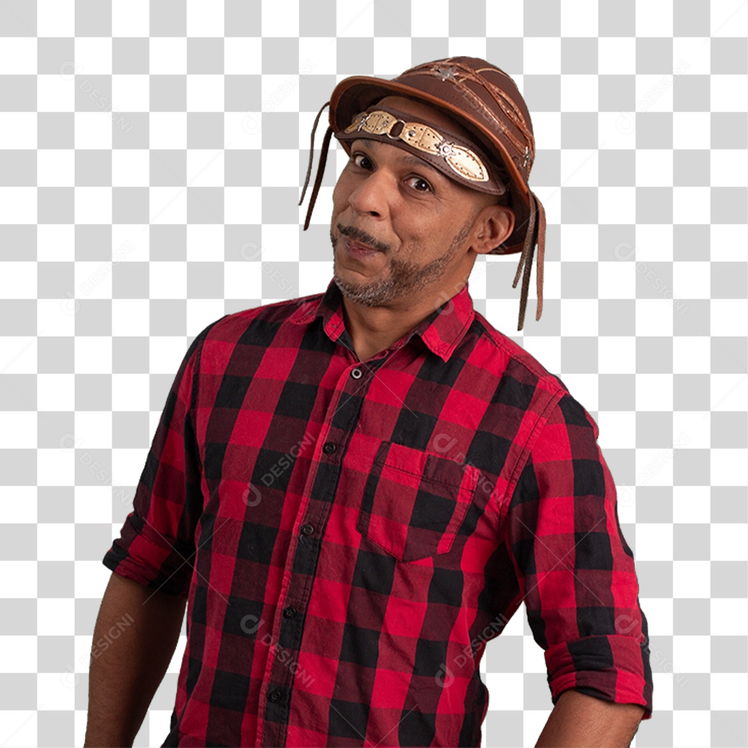 Homem com Camisa Quadriculada São João PNG Transparente